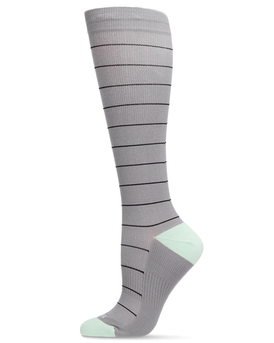 Memoi Women's Thin Striped Antimicrobial Nylon 15-20mmhg Graduated Compression Socks