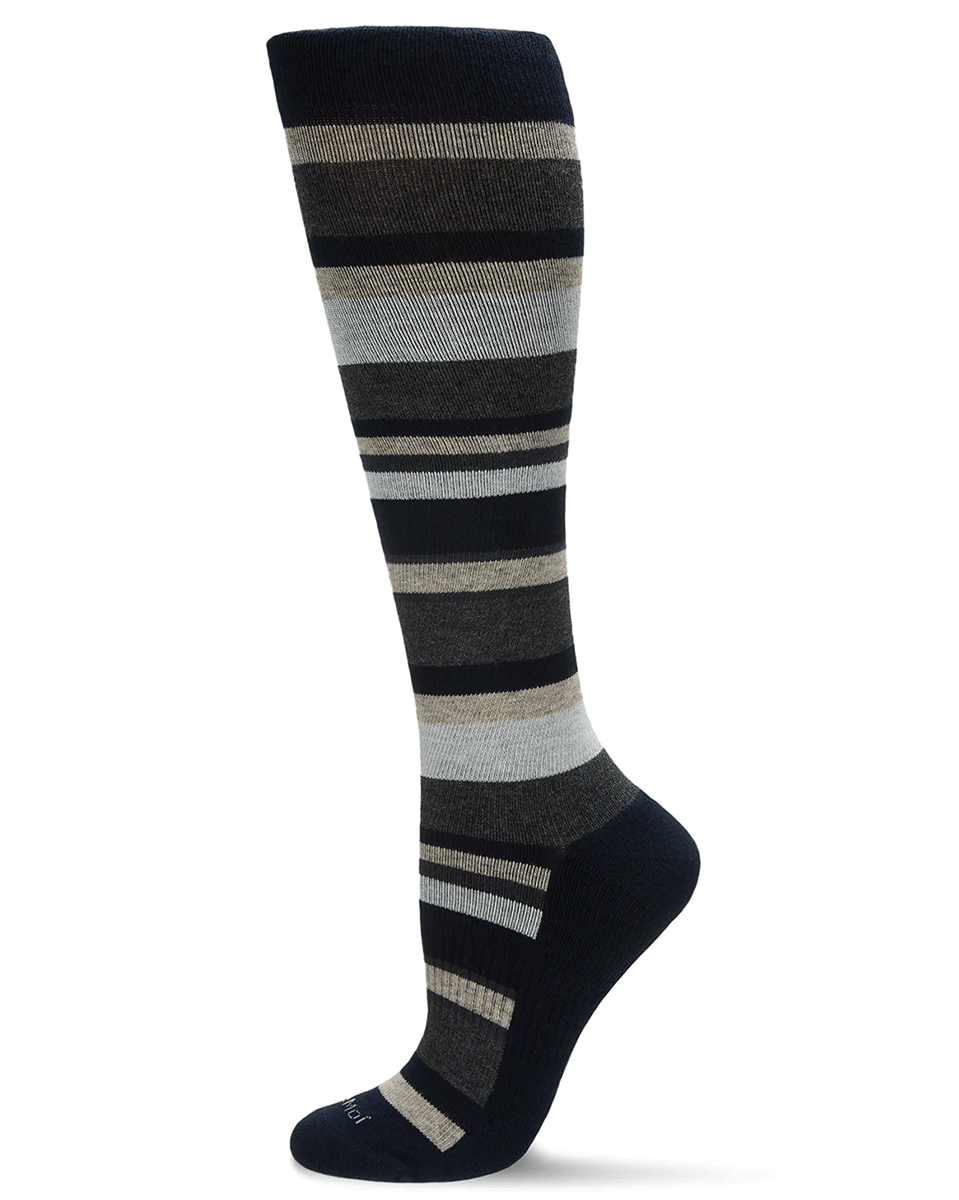 Memoi Women's Multi Striped Cotton Blend 15-20mmhg Graduated Compression Socks