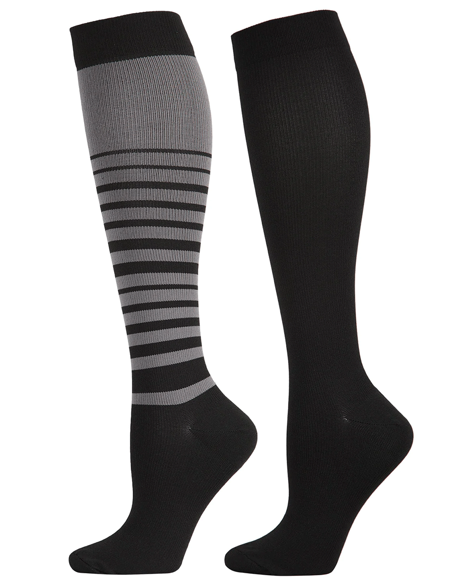 Memoi 2 Pair Women's Gradient Striped Graduated Compression Socks