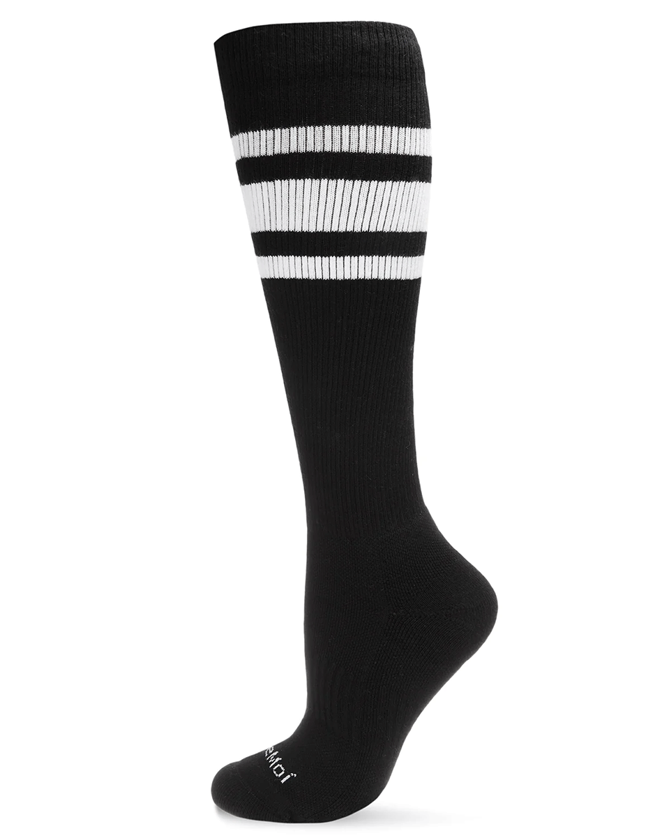 Memoi Striped Athletic Cushion Sole Knee High Cotton Blend 15-20mmhg Graduated Compression Socks