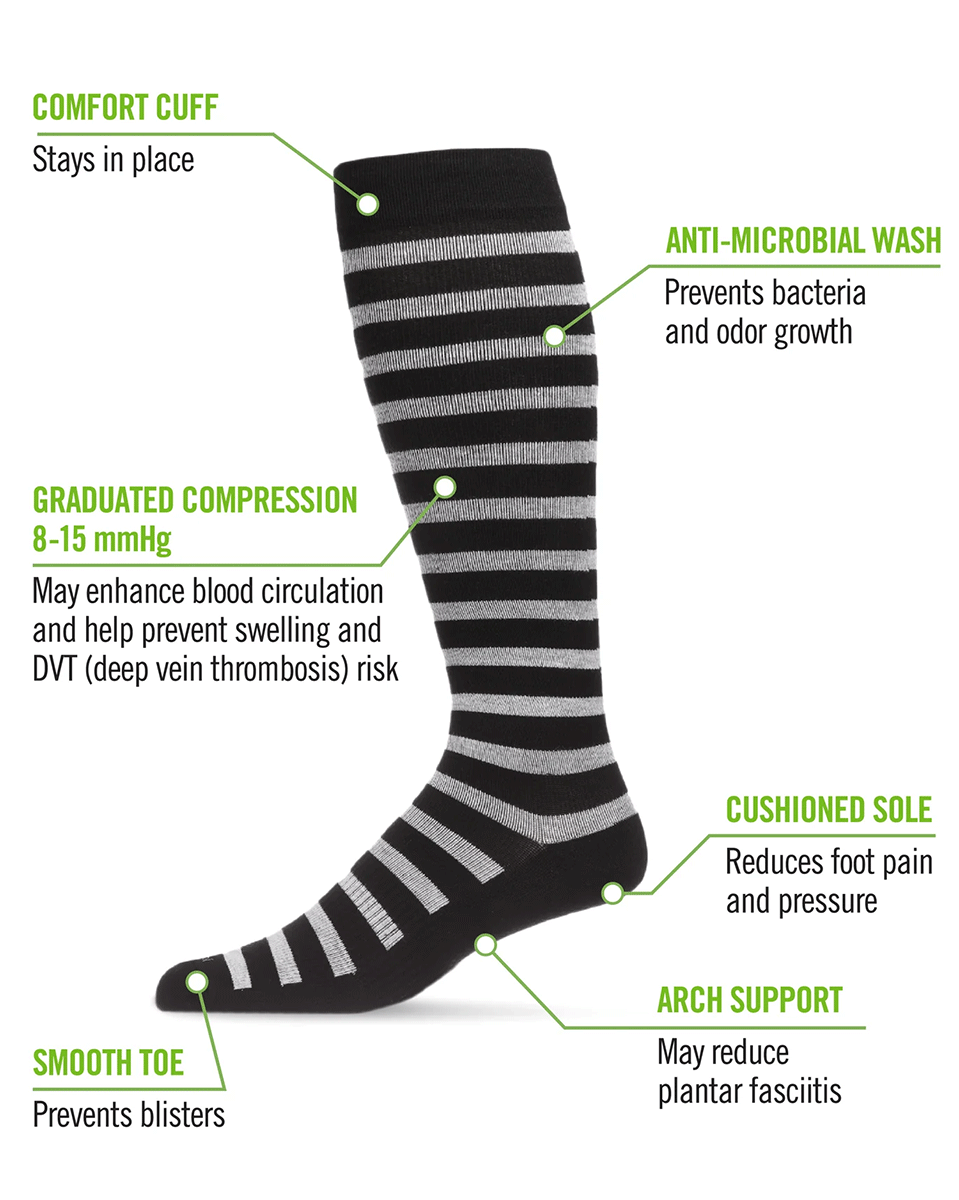 Memoi Men’s Cabana Stripe Bamboo Blend 8-15mmhg Graduated Compression Socks