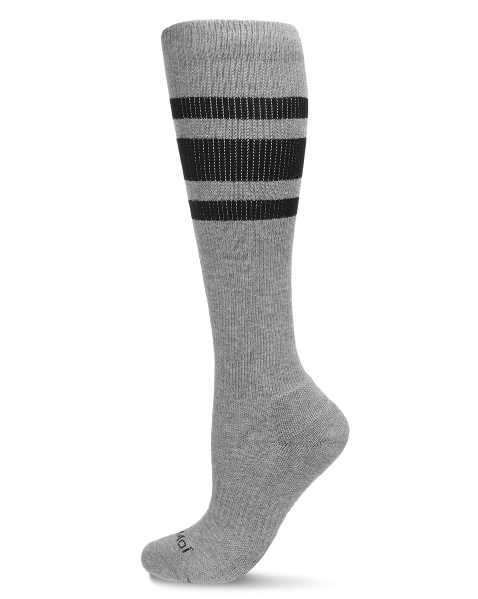 Memoi Striped Athletic Cushion Sole Knee High Cotton Blend 15-20mmhg Graduated Compression Socks