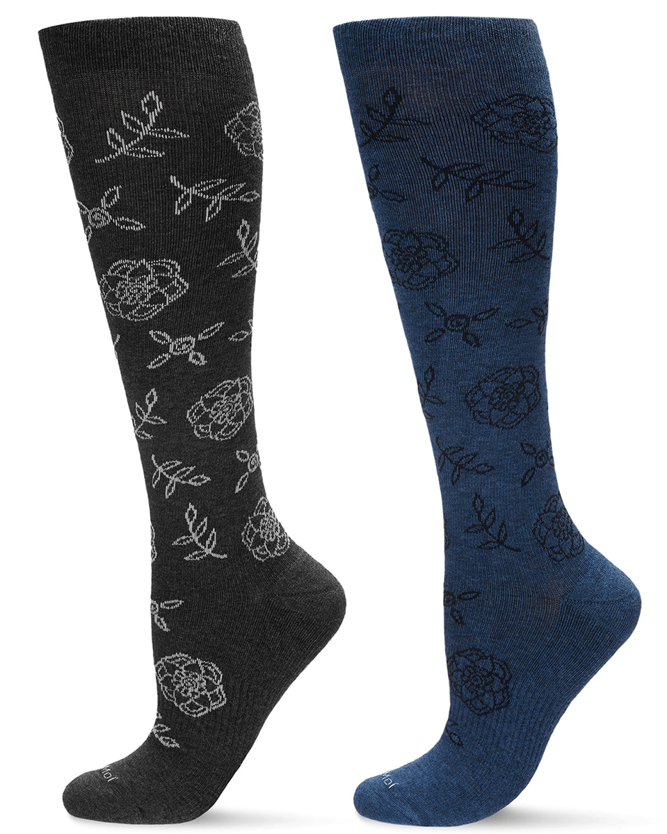Memoi 2 Pair Women's Cotton Blend 15-20 Mmhg Graduated Compression Socks