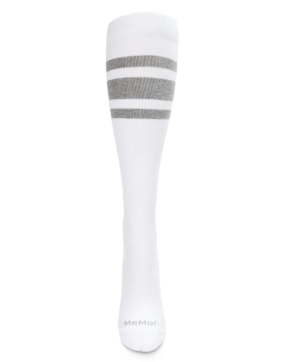 Memoi Striped Athletic Cushion Sole Knee High Cotton Blend 15-20mmhg Graduated Compression Socks