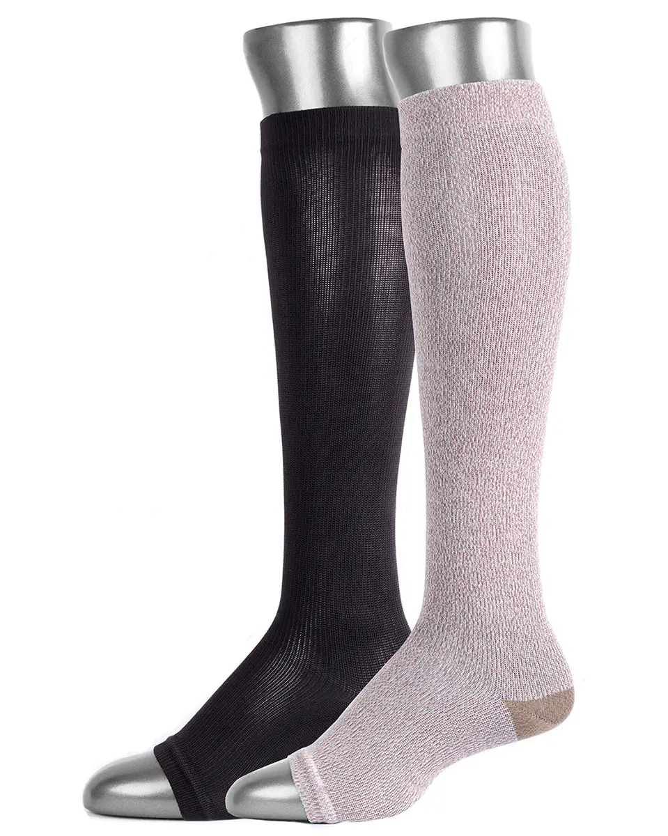 Be Shapy Compression Socks Open Toes Knee High Leg Support 15-20 mmHg - 2 Pack