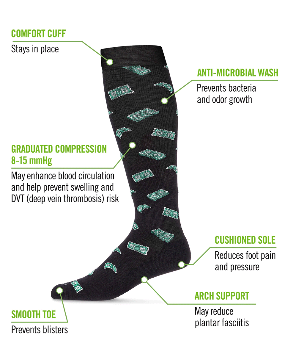Memoi Money Men's 8-15mmhg Bamboo Blend Compression Socks