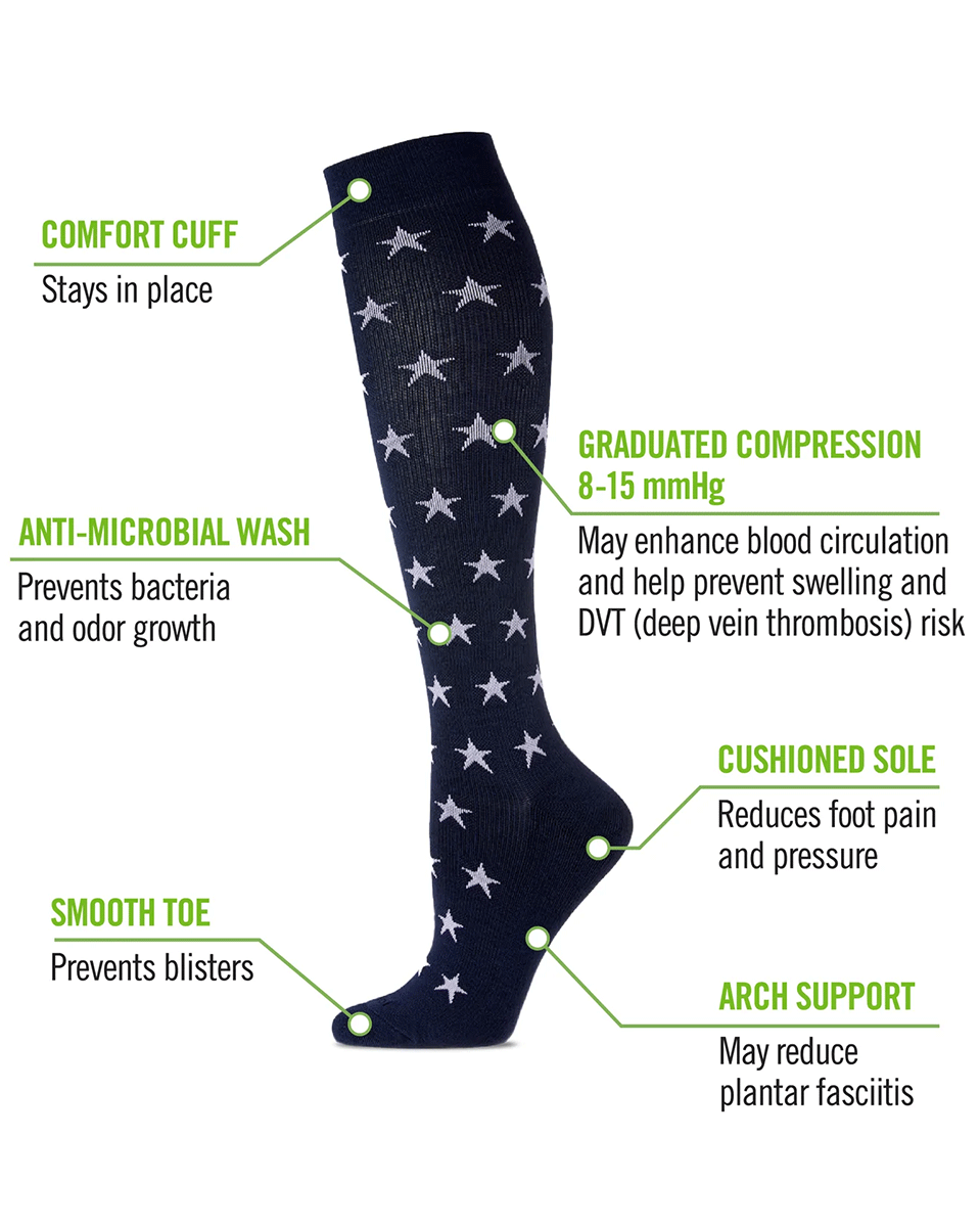 Memoi Old Glory 8-15mmhg Bamboo Blend Compression Socks
