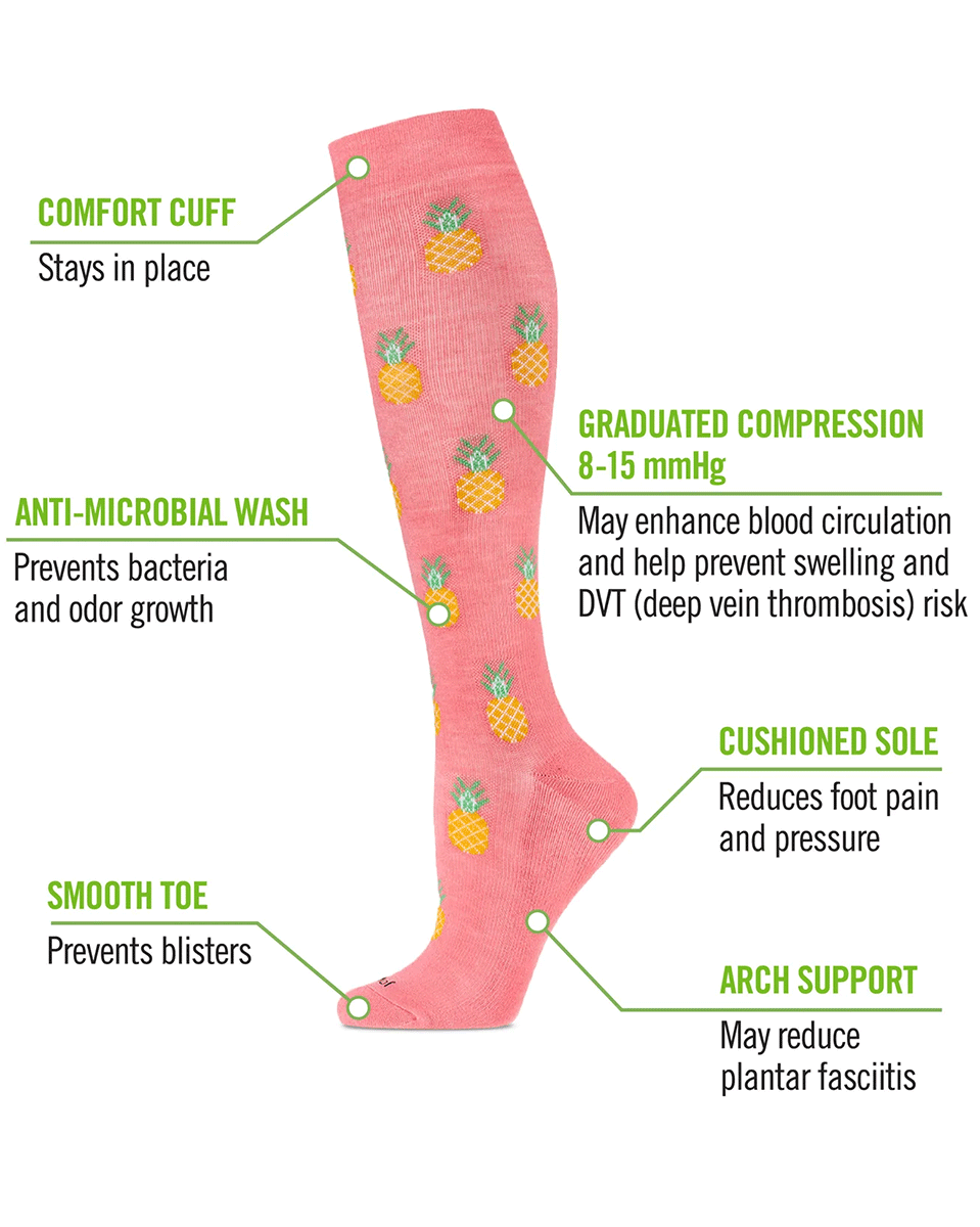 Memoi Pineapple Paradise Bamboo Blend 8-15mmhg Compression Socks