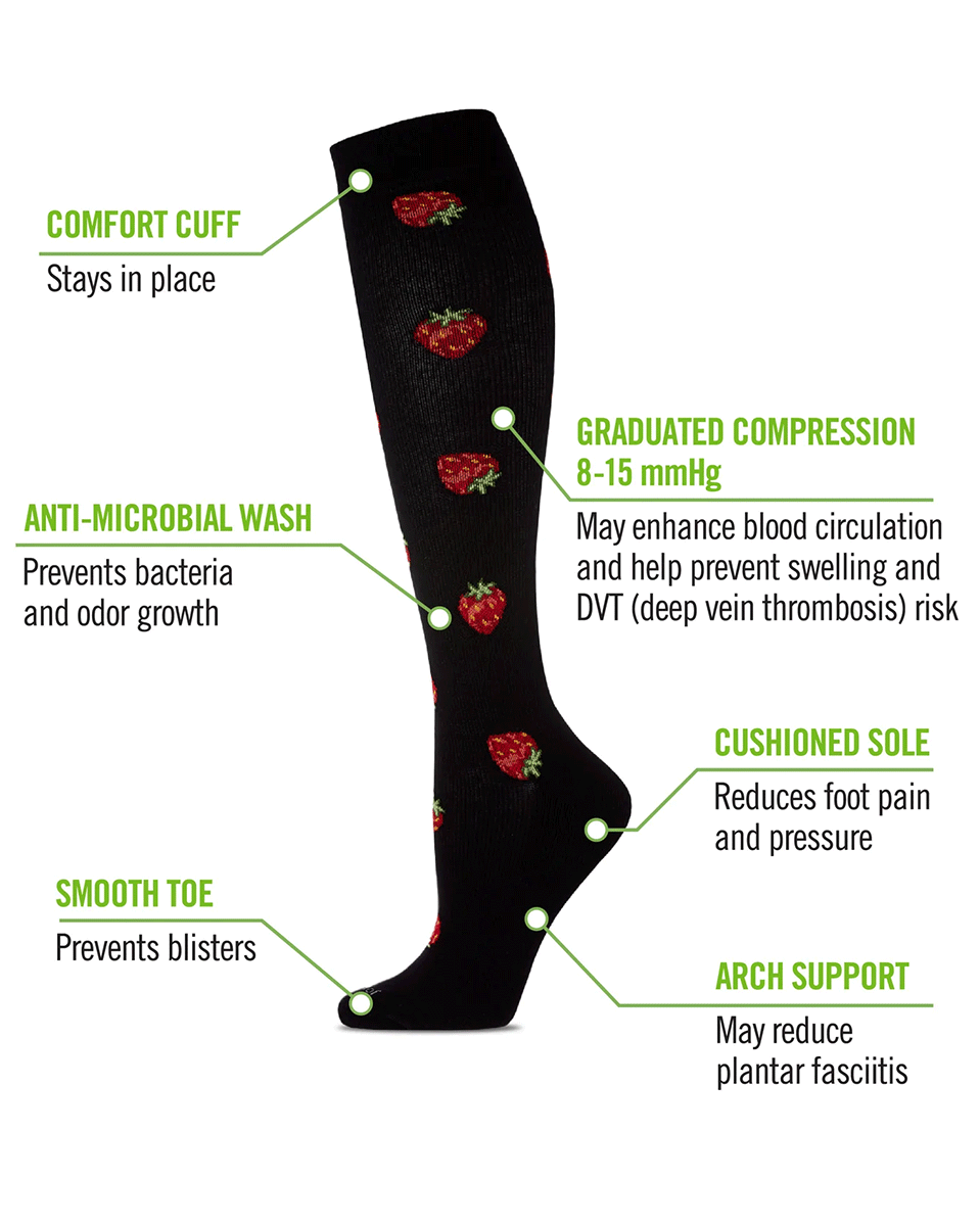 Memoi Strawberry Field Bamboo Blend 8-15mmhg Compression Socks