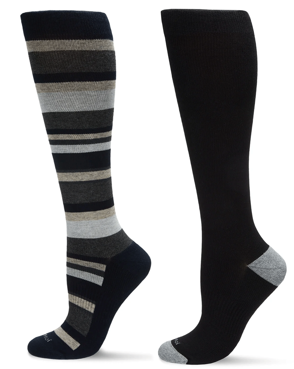 Memoi 2 Pair Women's Cotton Blend 15-20 Mmhg Graduated Compression Socks