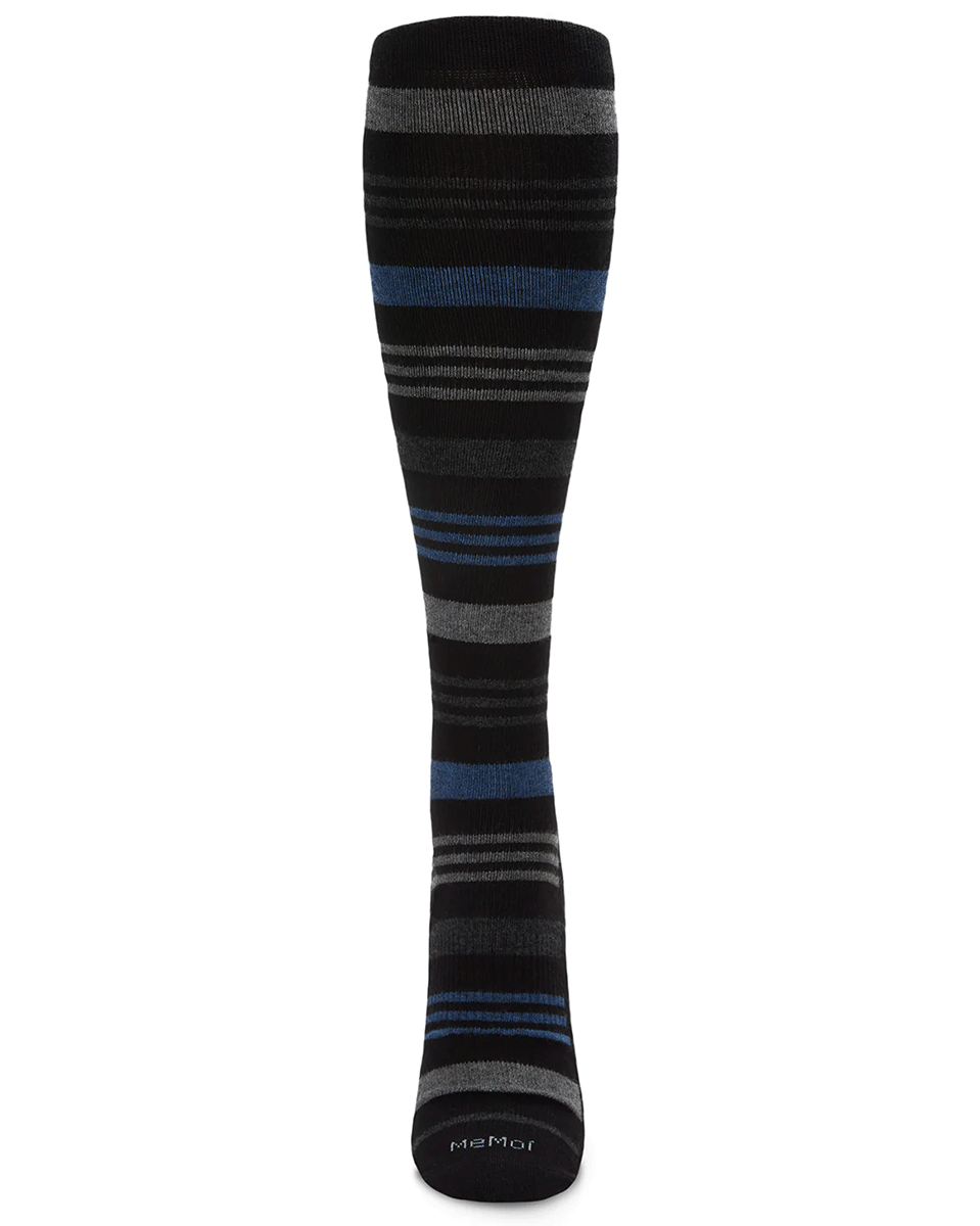 Memoi Women's Black Multi Striped Cotton Blend 15-20mmhg Graduated Compression Socks