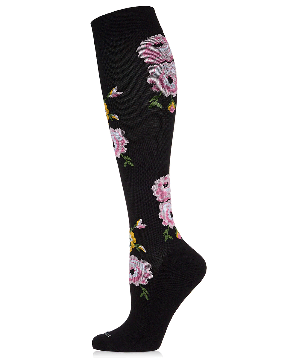 Memoi Women's In Bloom Knee High Bamboo Blend 8-15mmhg Graduated Compression Socks