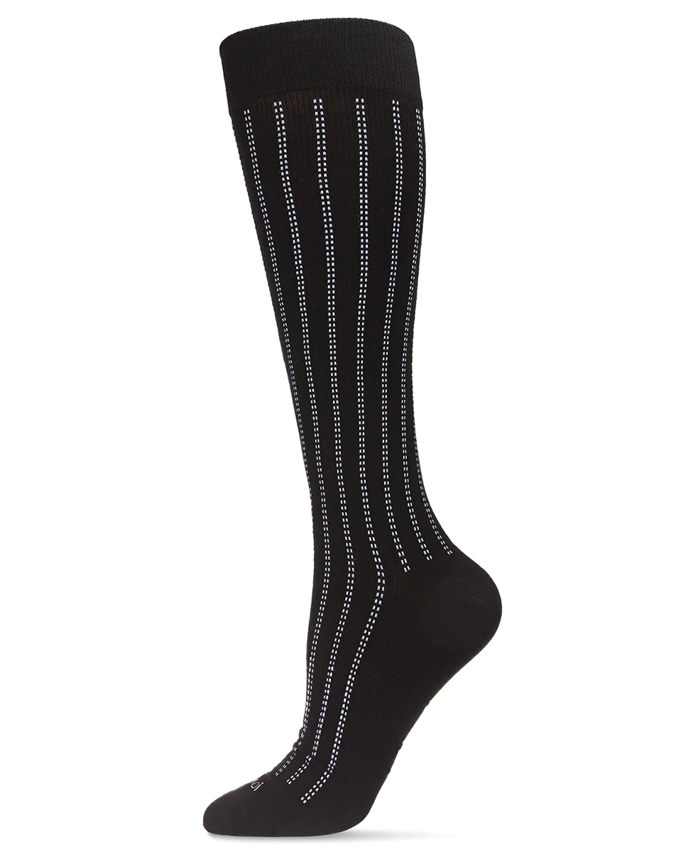 Memoi Women's Highway Stripe Cotton Blend 15-20mmhg Graduated Compression Socks