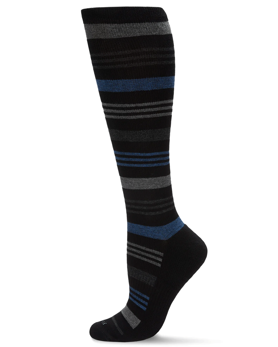 Memoi Women's Black Multi Striped Cotton Blend 15-20mmhg Graduated Compression Socks