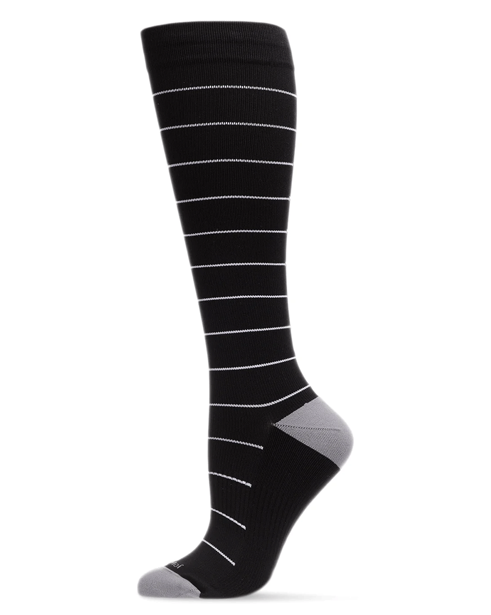 Memoi Women's Thin Striped Antimicrobial Nylon 15-20mmhg Graduated Compression Socks