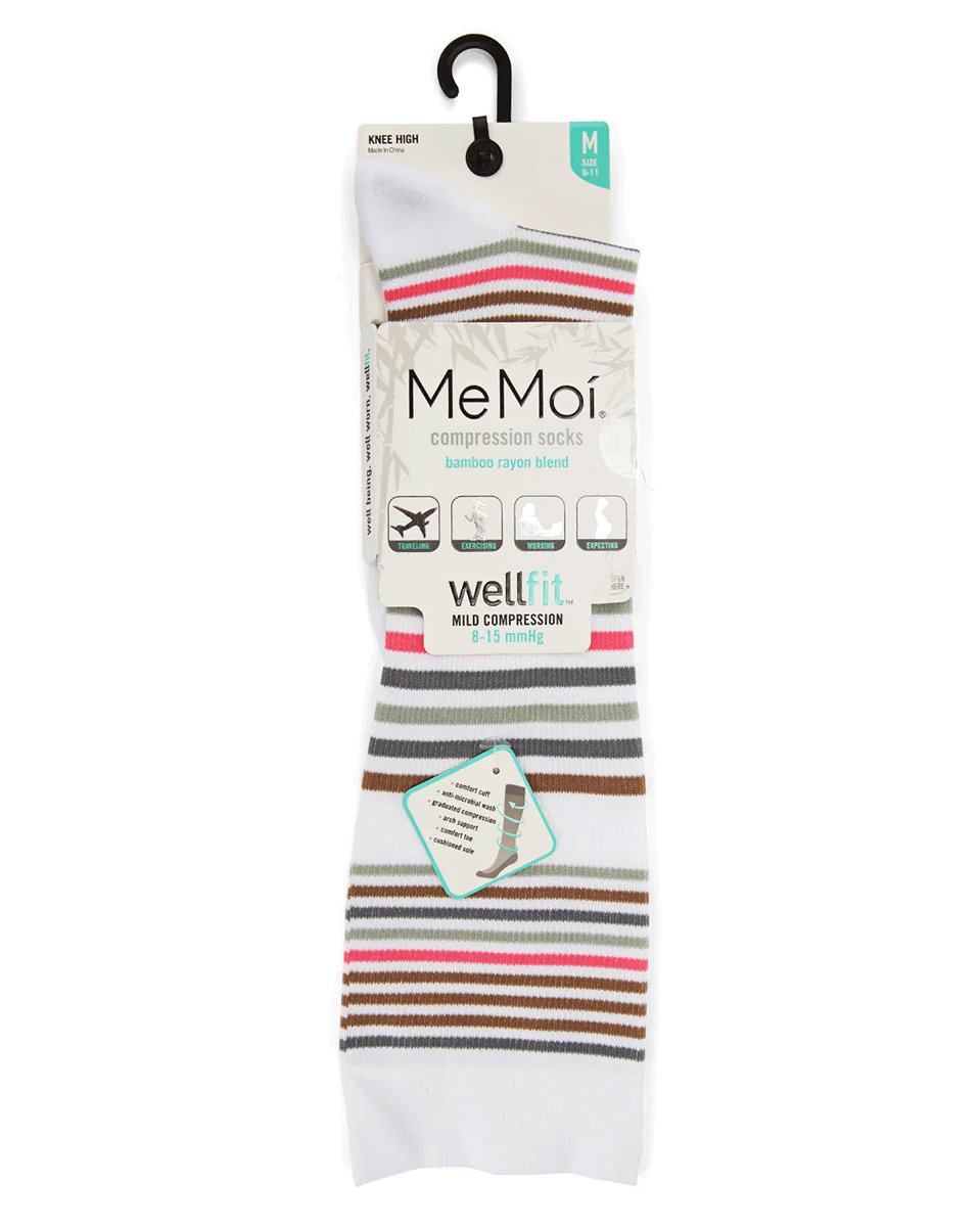 Memoi Women's Classic Stripes Knee High Bamboo Blend 8-15mmhg Graduated Compression Socks