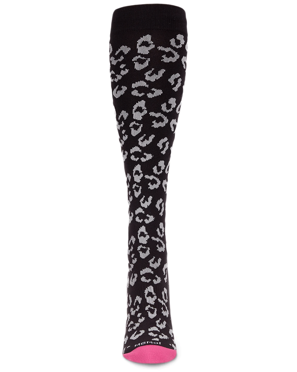 Memoi Women's Grey Leopard Nylon 15-20mmhg Graduated Compression Socks