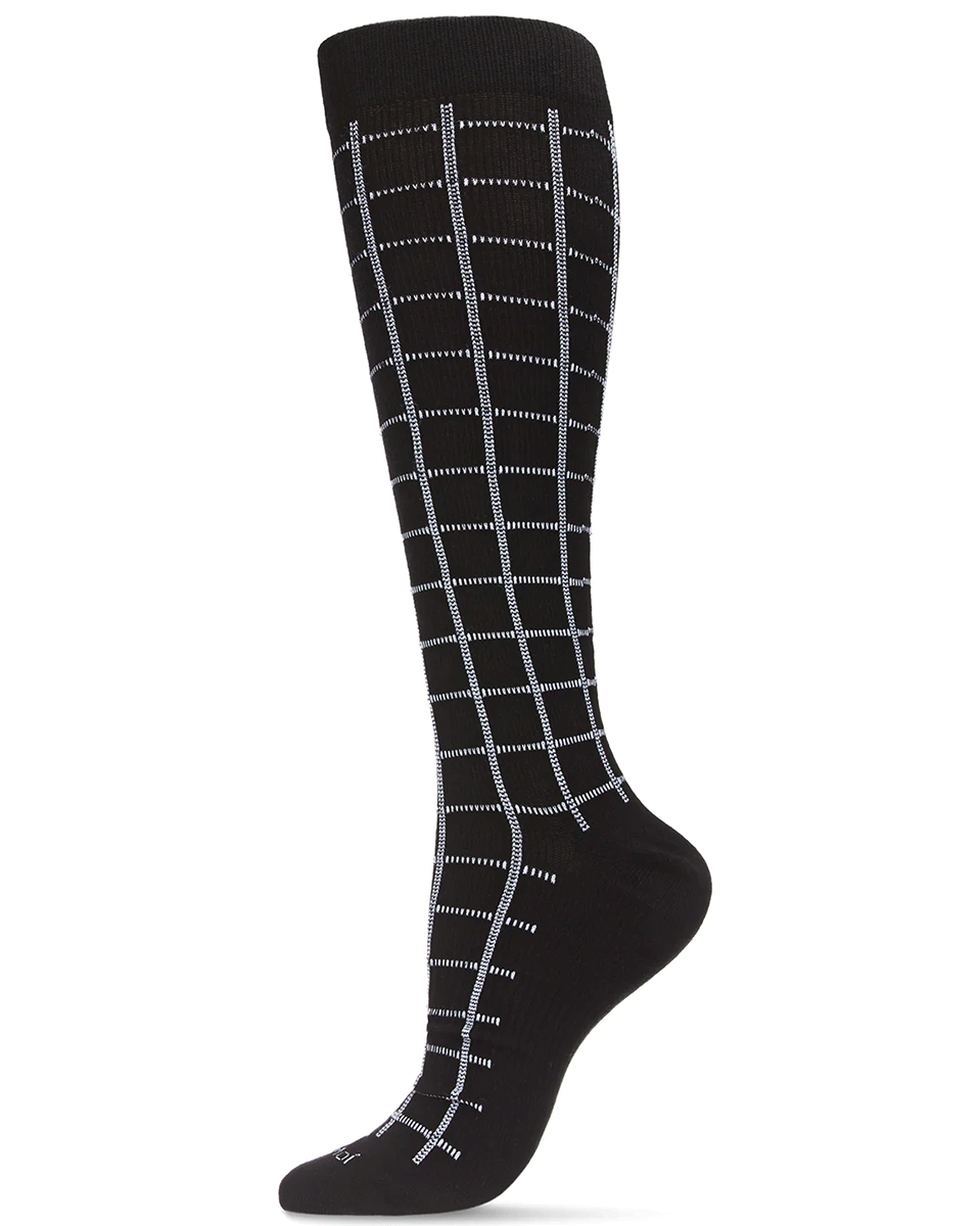 Memoi Women's Window Pane Knee High Cotton Blend 15-20mmhg Graduated Compression Socks