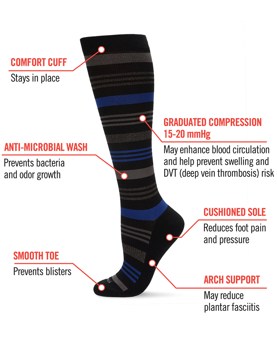 Memoi Women's Striped Nylon 15-20mmhg Graduated Compression Socks