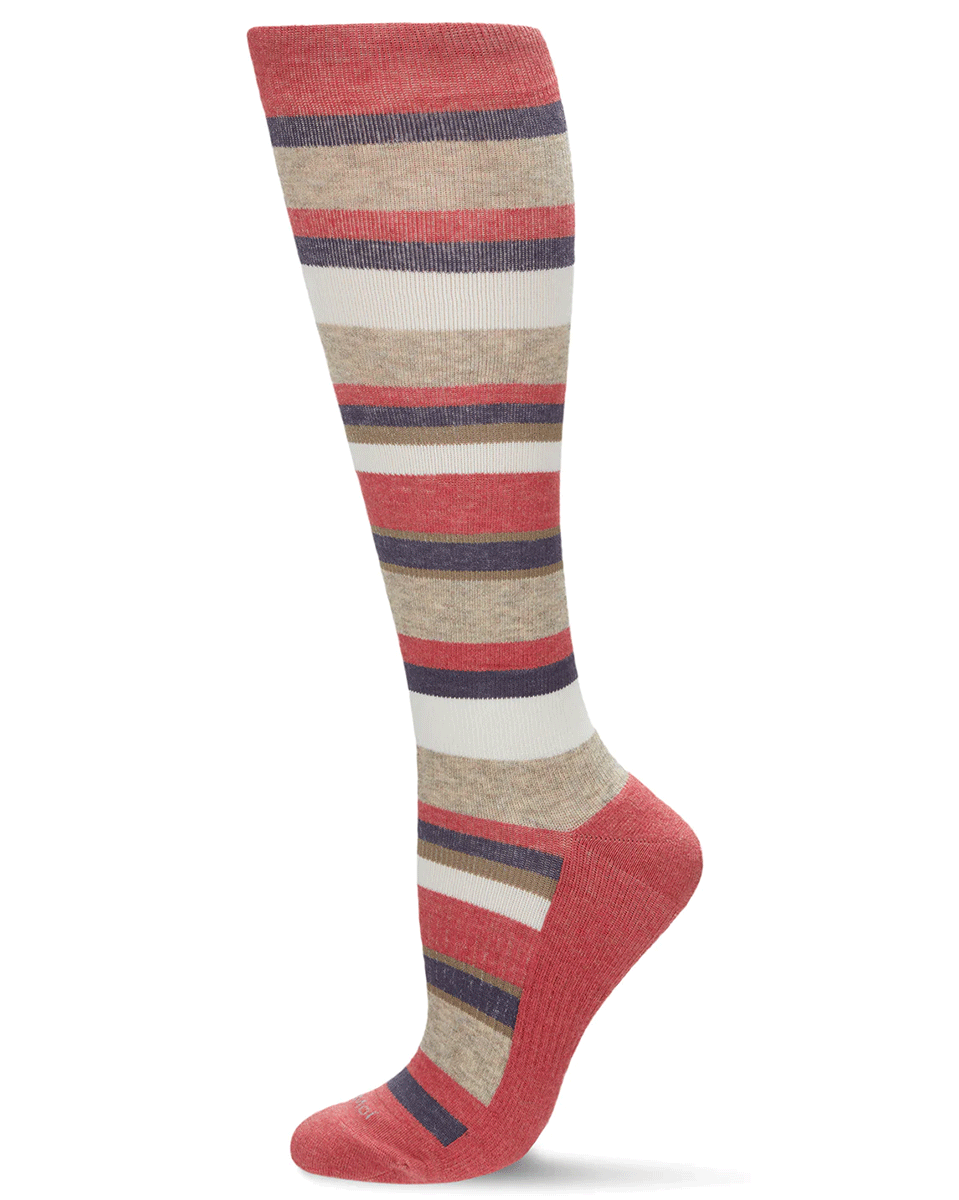 Memoi Women's Multi Striped Cotton Blend 15-20mmhg Graduated Compression Socks