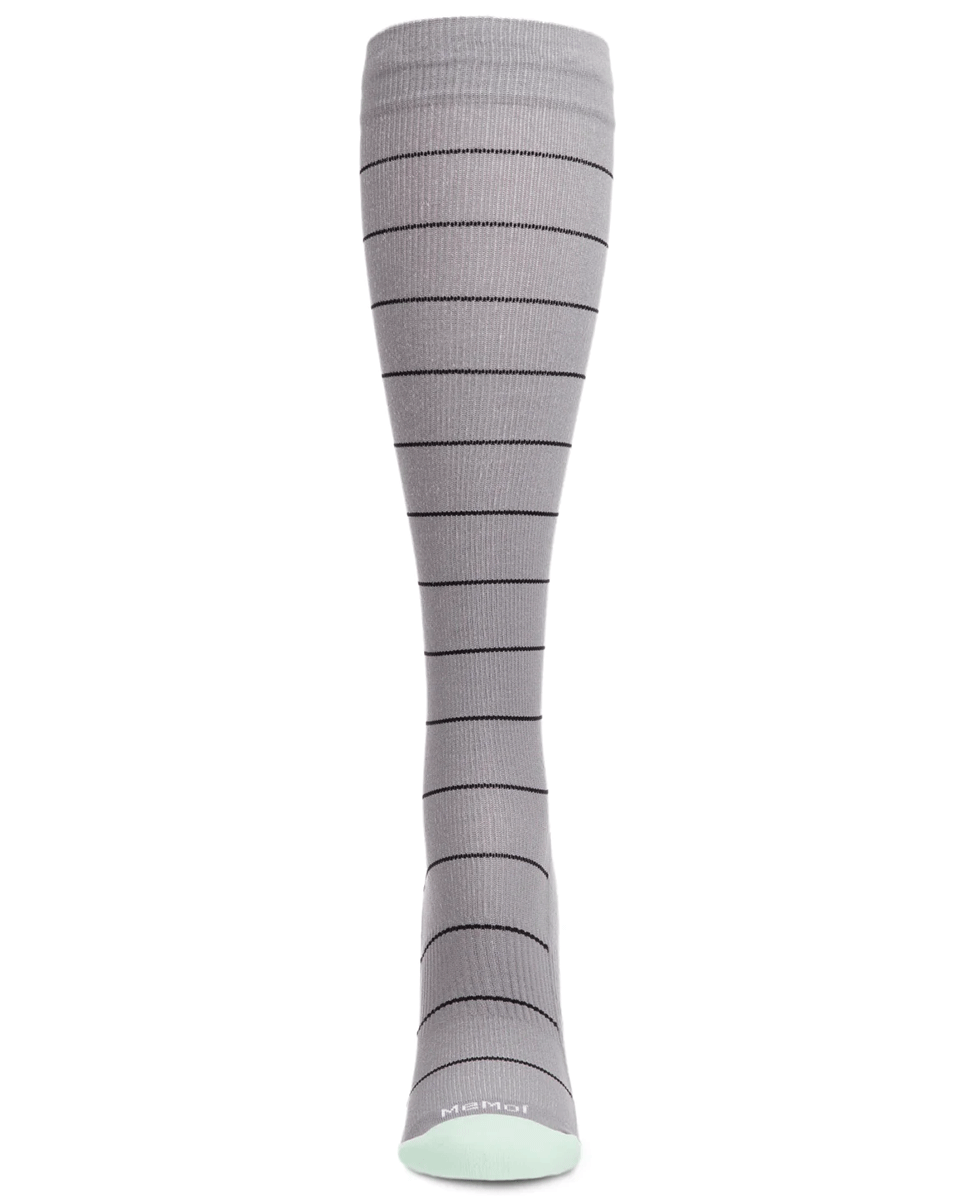 Memoi Women's Thin Striped Antimicrobial Nylon 15-20mmhg Graduated Compression Socks