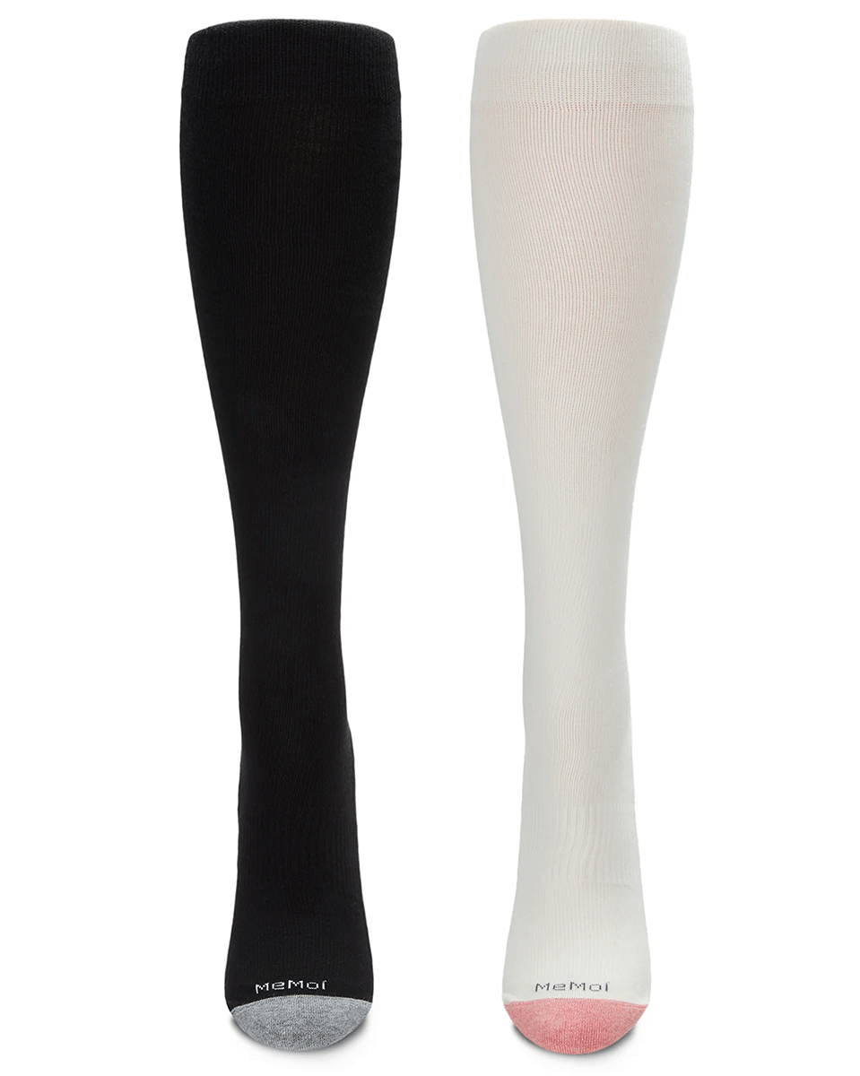 Memoi 2 Pair Women's Cotton Blend 15-20 Mmhg Graduated Compression Socks