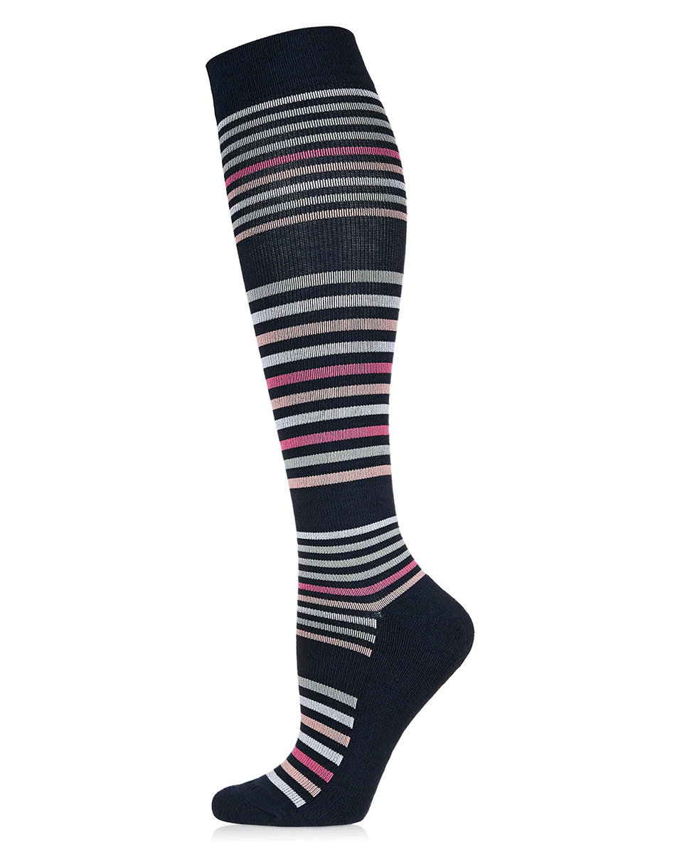 Memoi Women's Classic Stripes Knee High Bamboo Blend 8-15mmhg Graduated Compression Socks