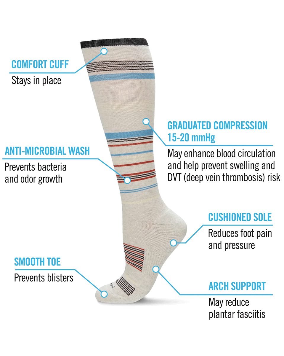 Memoi Women's Striped Cotton Blend 15-20mmhg Graduated Compression Socks